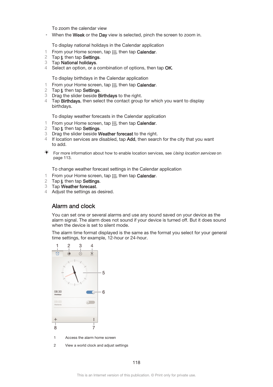 Alarm and clock | Sony Xperia Z3 Compact User Manual | Page 118 / 133