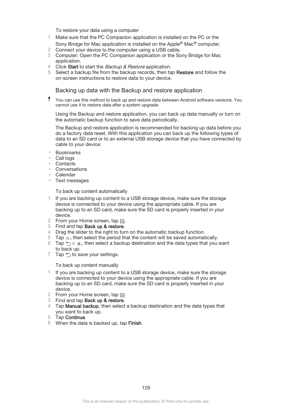 Sony Xperia Z3 Compact User Manual | Page 129 / 133