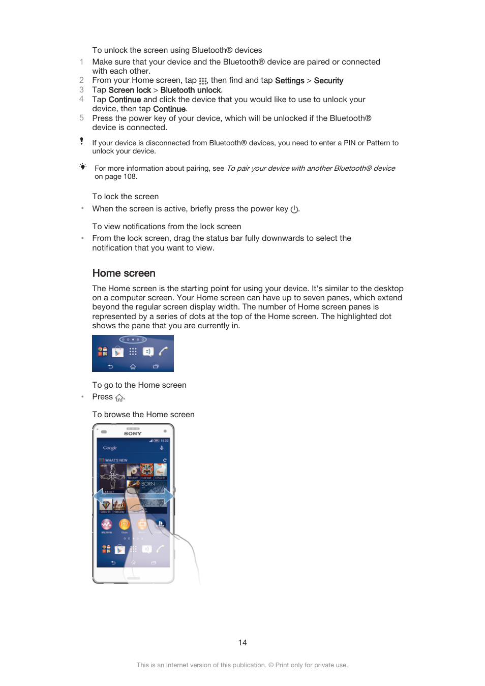 Home screen | Sony Xperia Z3 Compact User Manual | Page 14 / 133