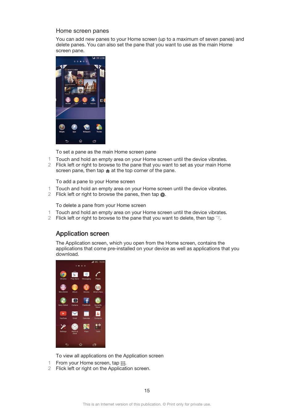 Application screen | Sony Xperia Z3 Compact User Manual | Page 15 / 133