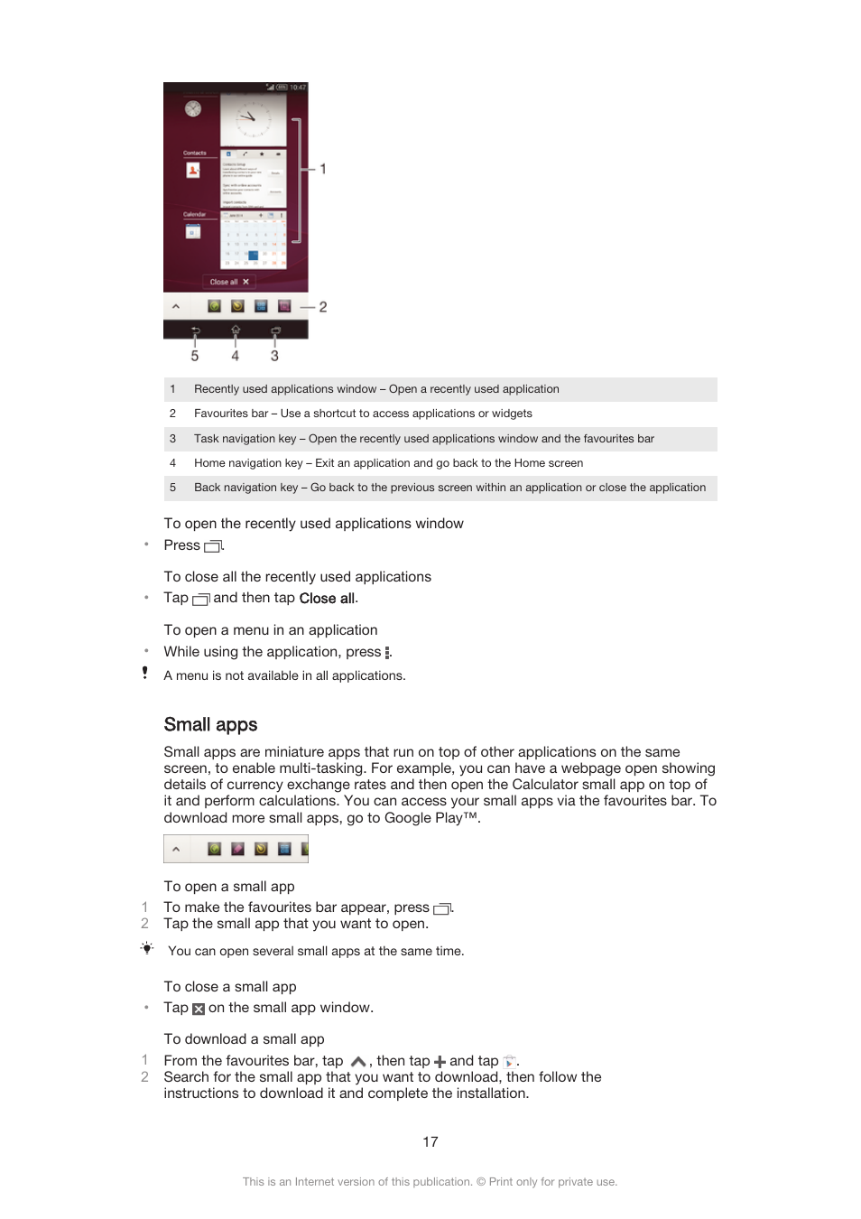 Small apps | Sony Xperia Z3 Compact User Manual | Page 17 / 133