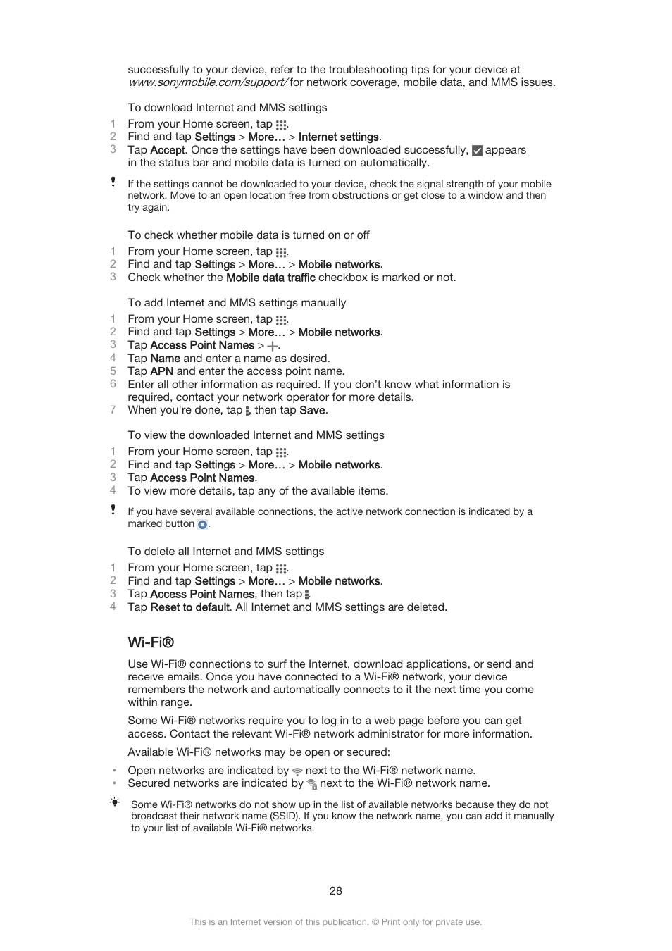 Wi-fi | Sony Xperia Z3 Compact User Manual | Page 28 / 133