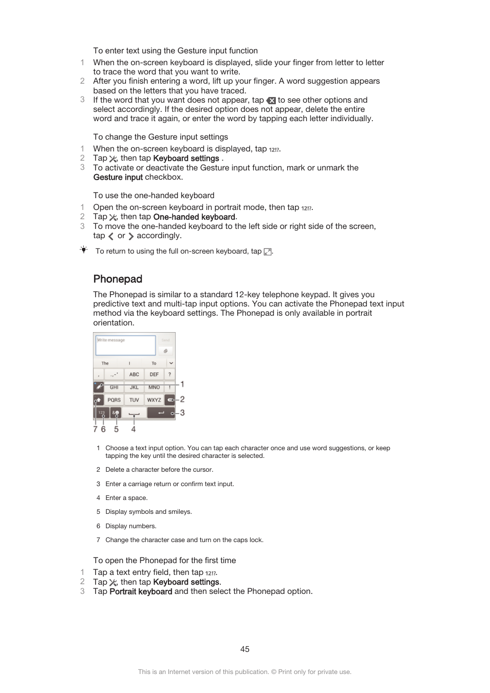 Phonepad | Sony Xperia Z3 Compact User Manual | Page 45 / 133