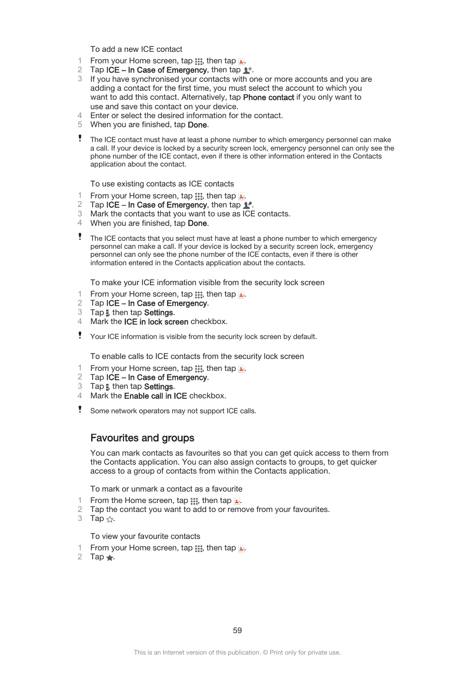 Favourites and groups | Sony Xperia Z3 Compact User Manual | Page 59 / 133