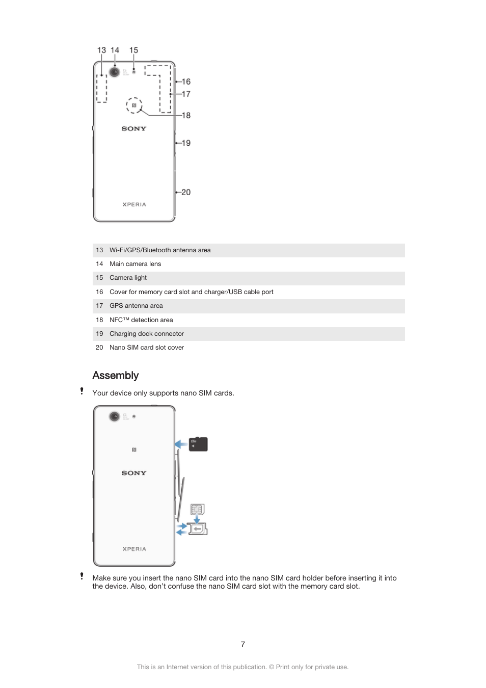 Assembly | Sony Xperia Z3 Compact User Manual | Page 7 / 133