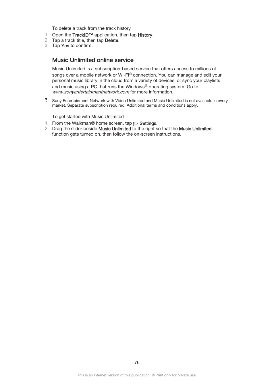 Music unlimited online service | Sony Xperia Z3 Compact User Manual | Page 76 / 133