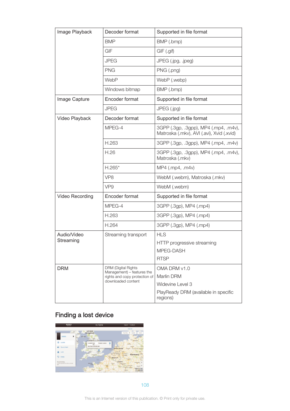 Finding a lost device | Sony XPERIA Z3v User Manual | Page 108 / 116