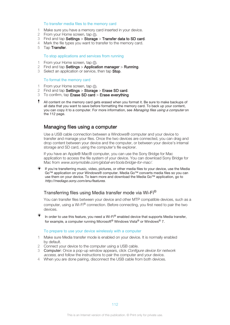 Managing files using a computer | Sony XPERIA Z3v User Manual | Page 112 / 116