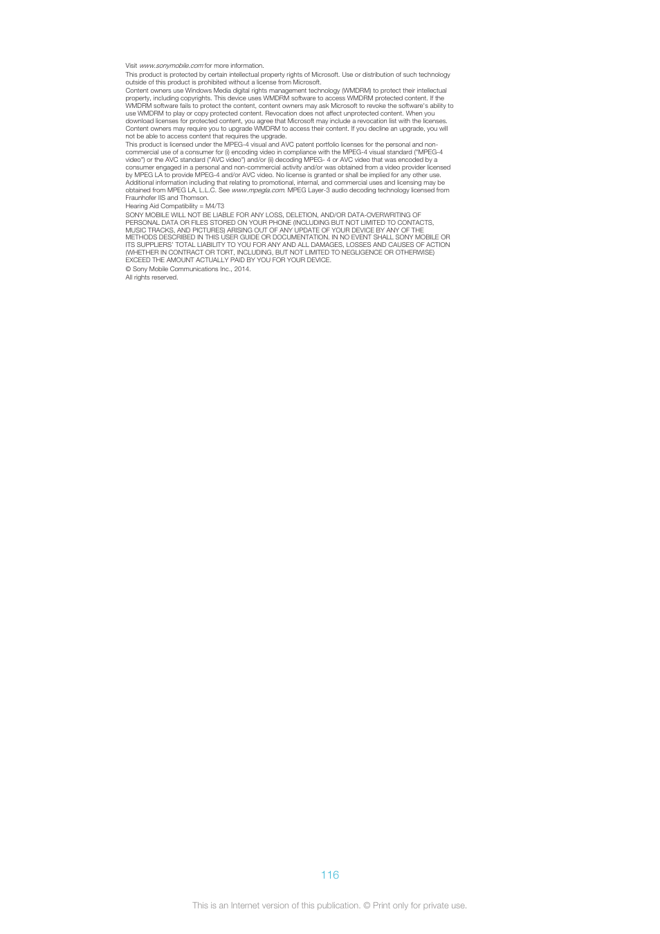 Sony XPERIA Z3v User Manual | Page 116 / 116
