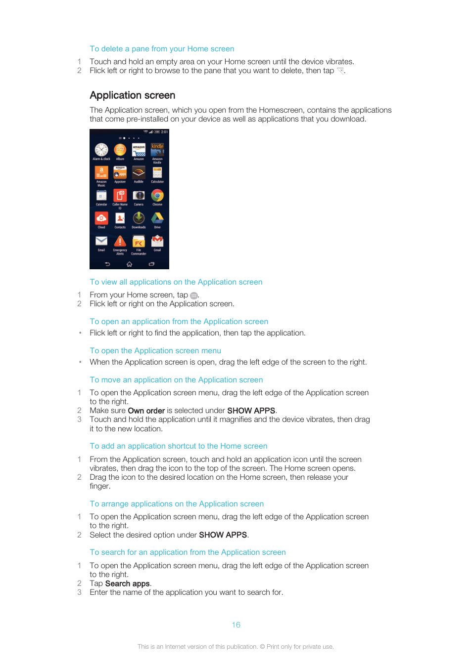 Application screen | Sony XPERIA Z3v User Manual | Page 16 / 116