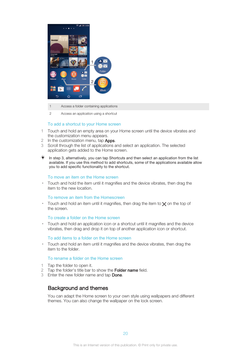 Background and themes | Sony XPERIA Z3v User Manual | Page 20 / 116