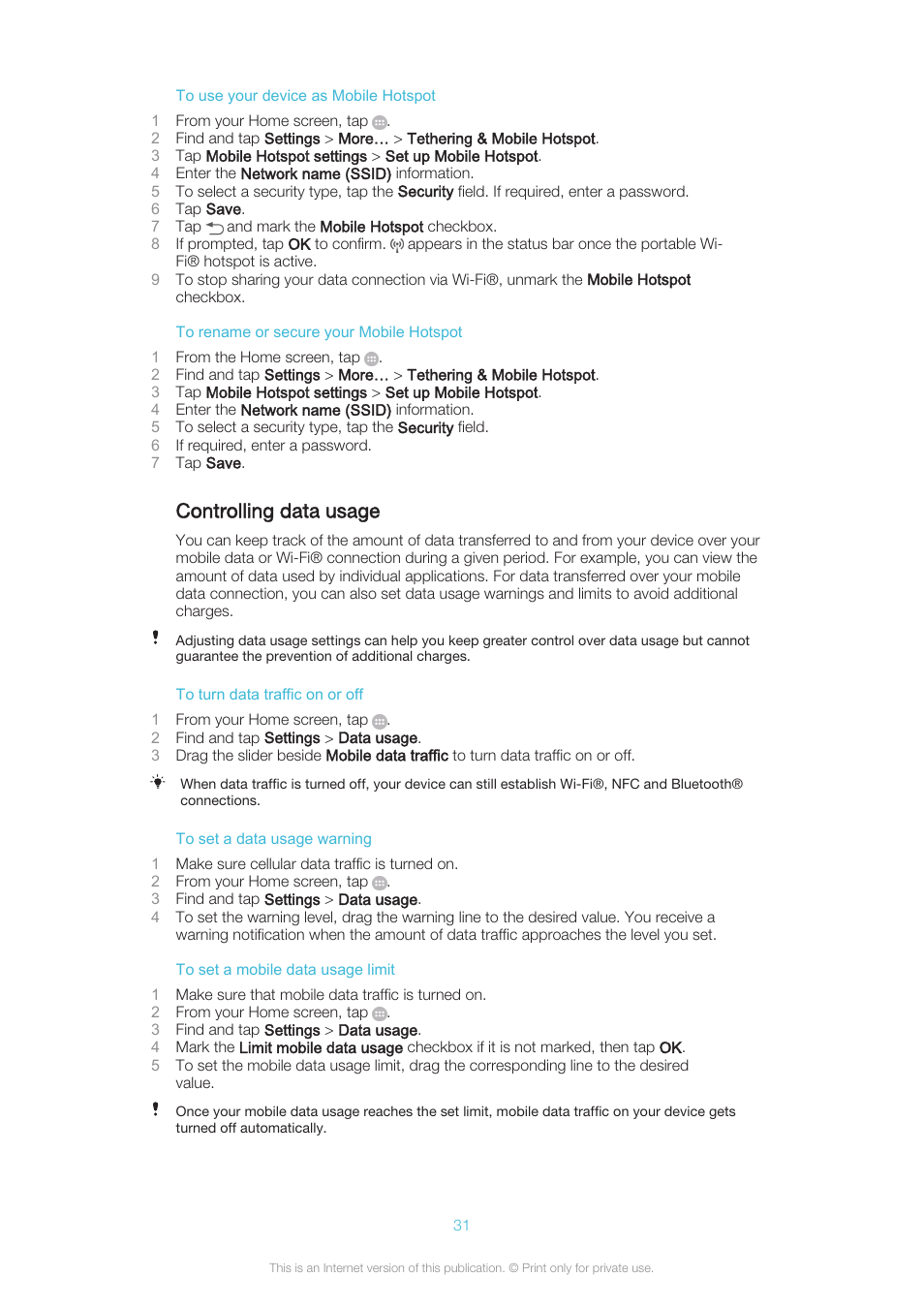 Controlling data usage | Sony XPERIA Z3v User Manual | Page 31 / 116