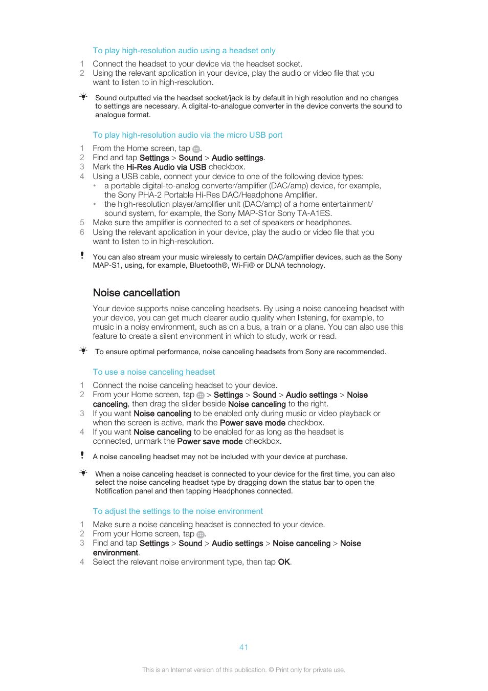 Noise cancellation | Sony XPERIA Z3v User Manual | Page 41 / 116
