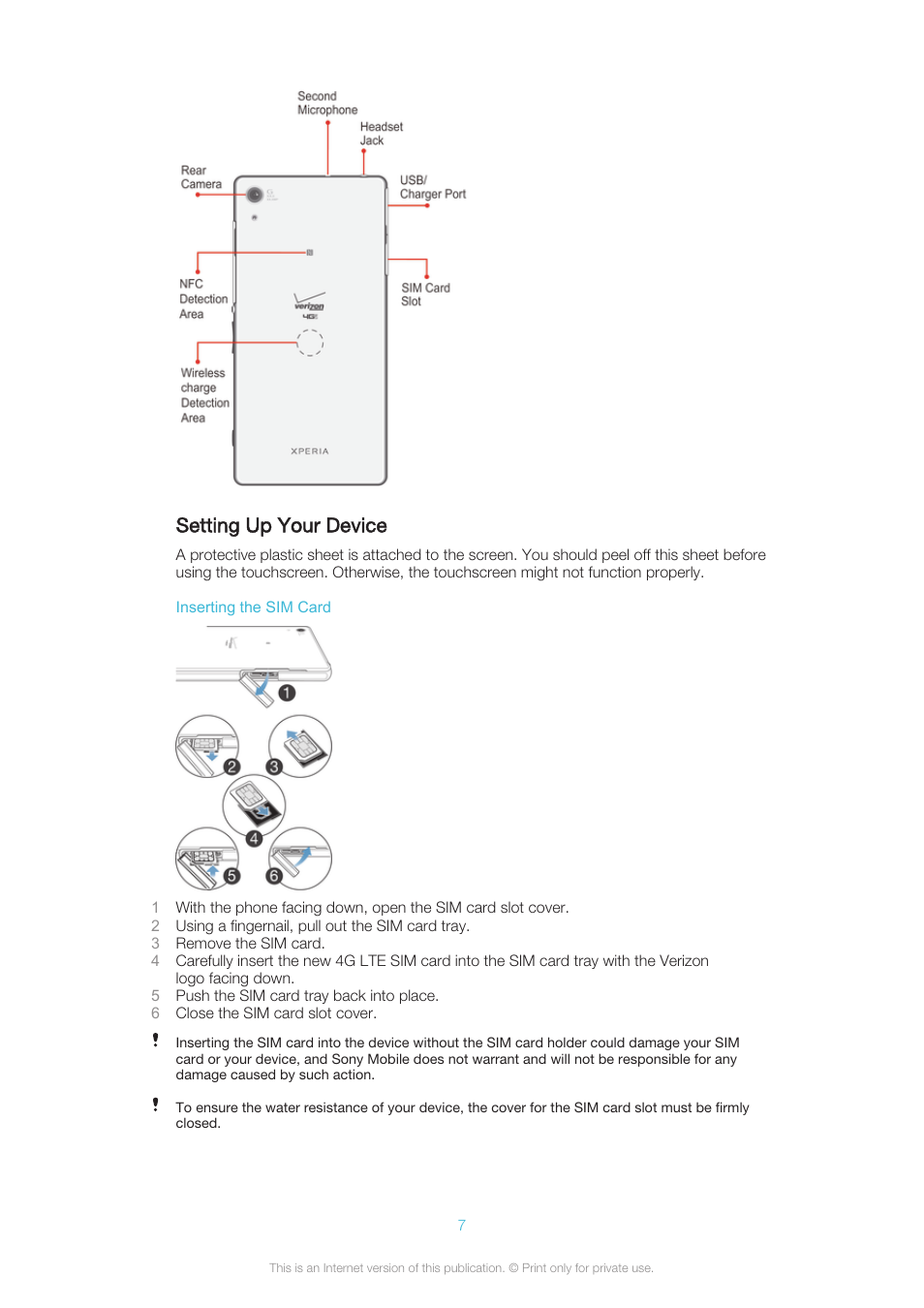 Setting up your device | Sony XPERIA Z3v User Manual | Page 7 / 116