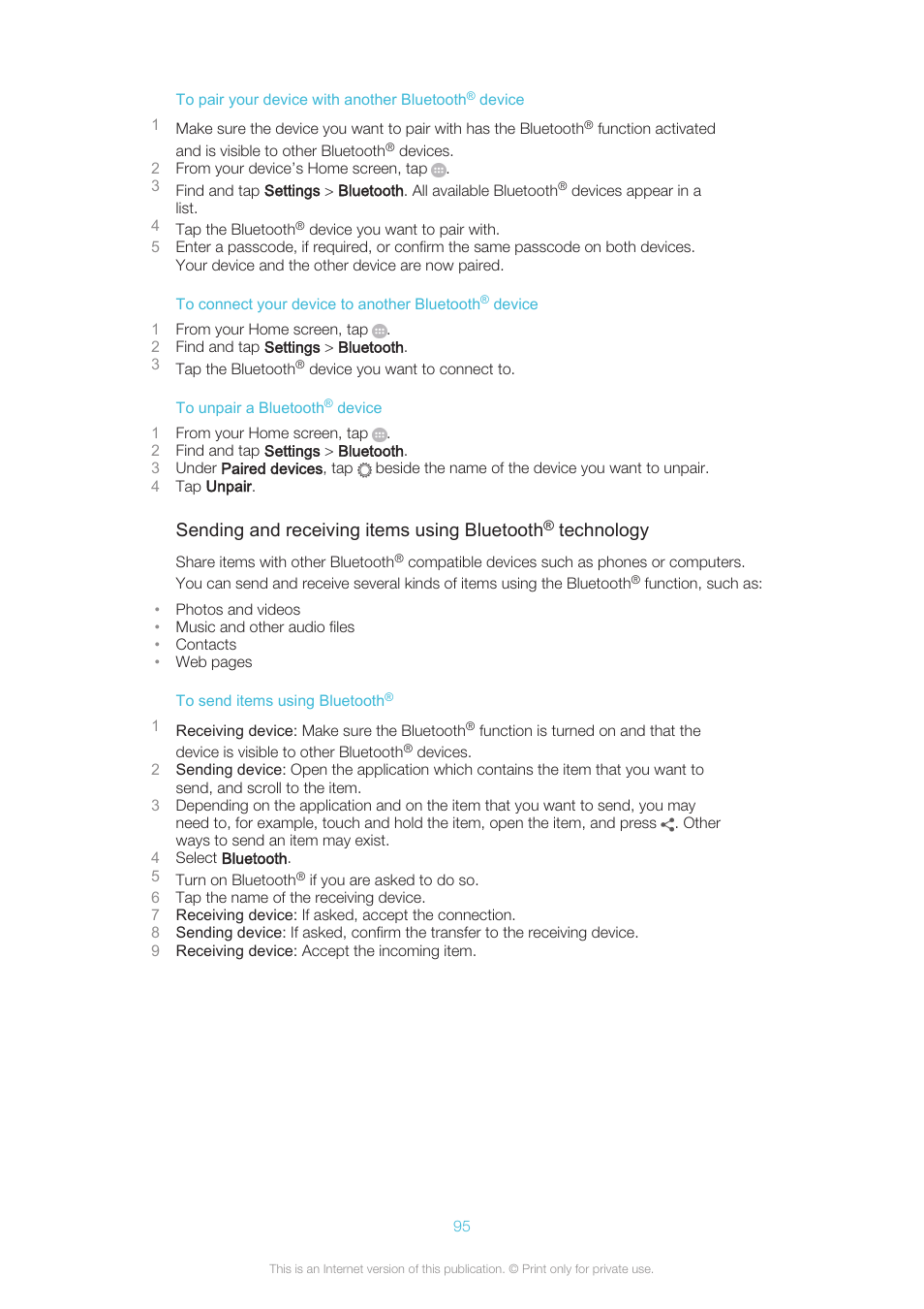 Sending and receiving items using bluetooth, Technology | Sony XPERIA Z3v User Manual | Page 95 / 116