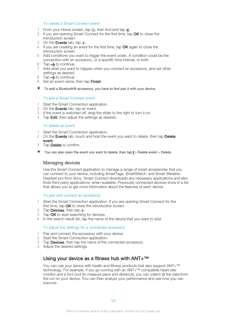 Using your device as a fitness hub with ant | Sony XPERIA Z3v User Manual | Page 98 / 116