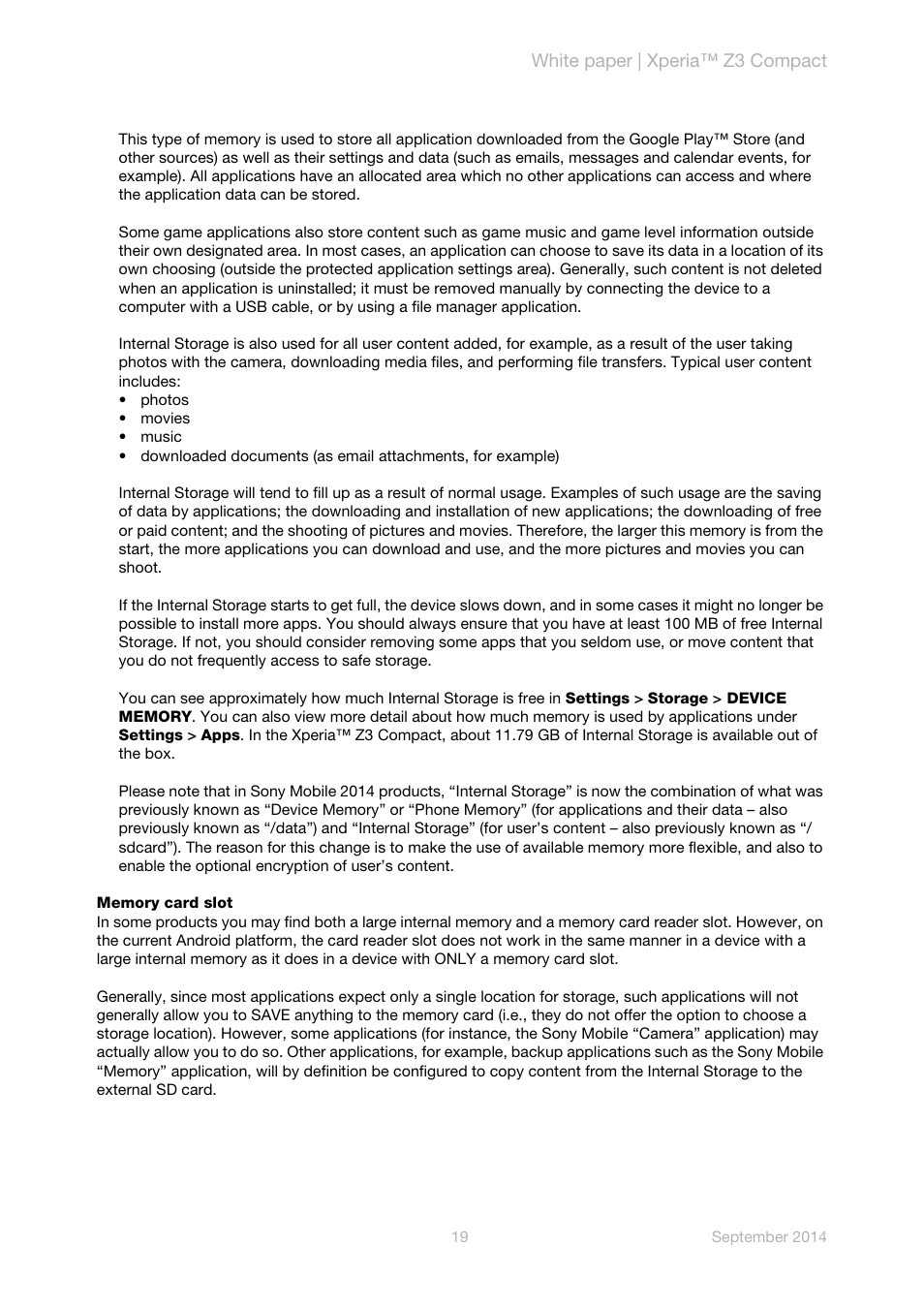 White paper | xperia™ z3 compact | Sony Xperia Z3 Compact User Manual | Page 21 / 24