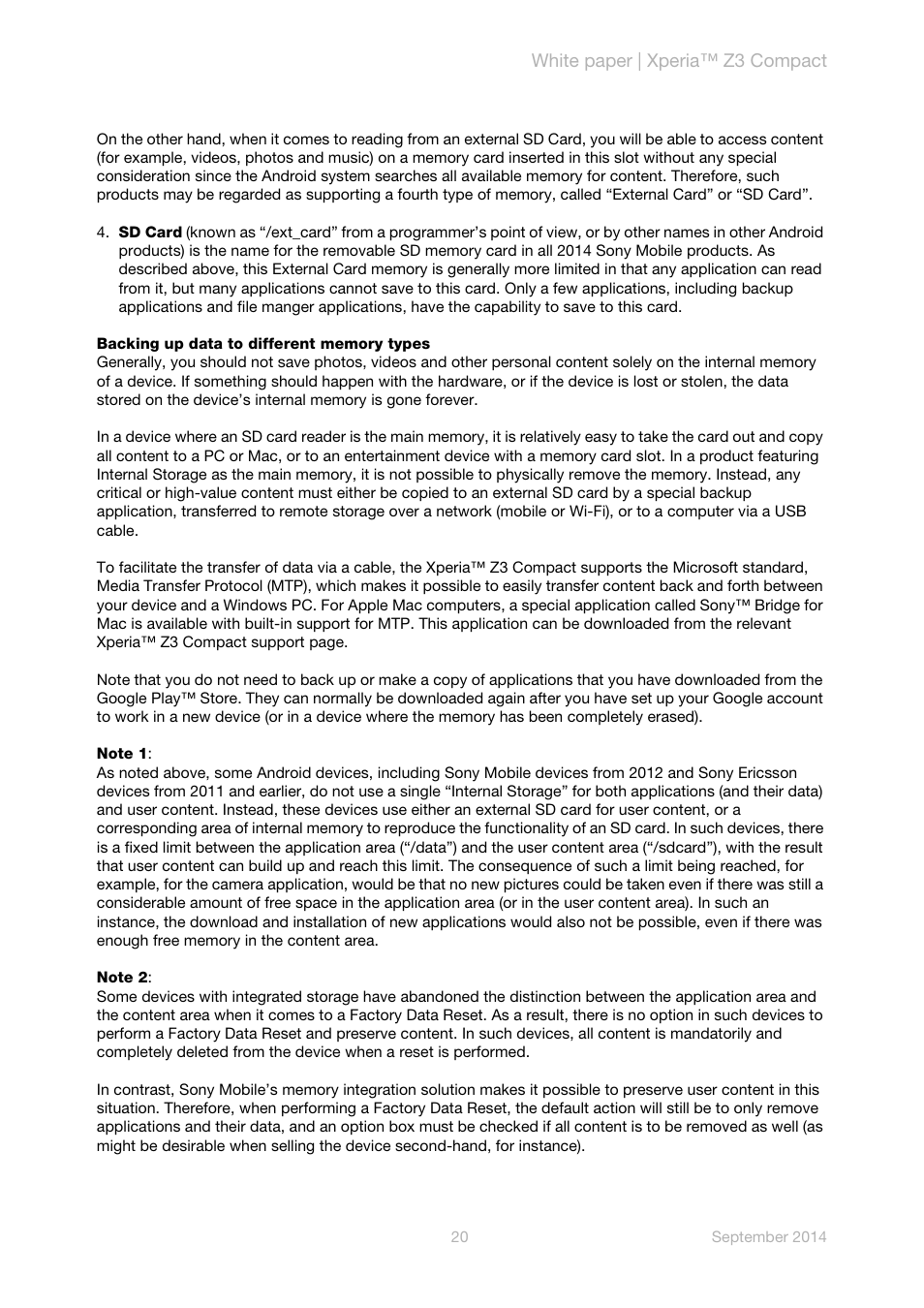 White paper | xperia™ z3 compact | Sony Xperia Z3 Compact User Manual | Page 22 / 24