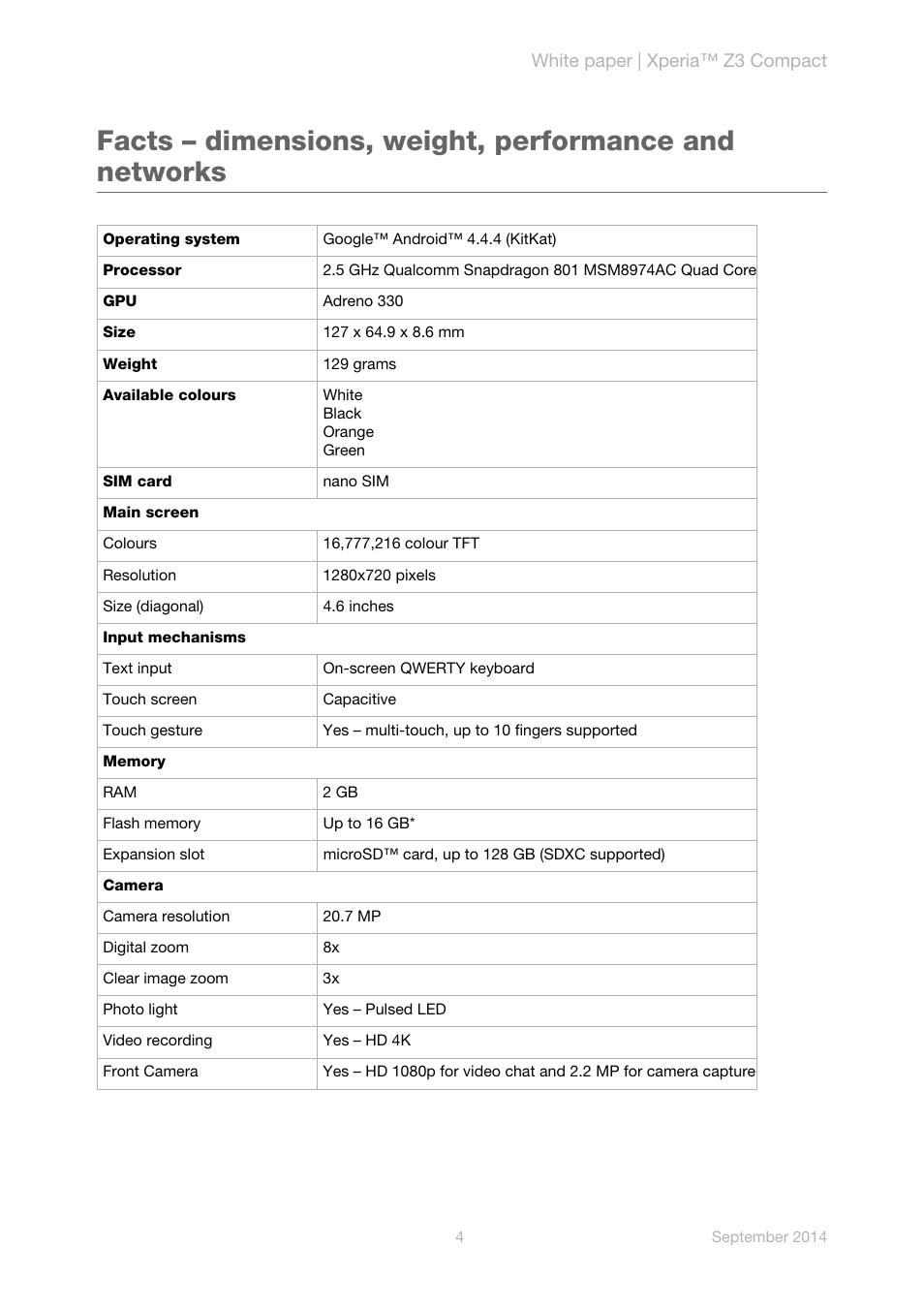 White paper | xperia™ z3 compact | Sony Xperia Z3 Compact User Manual | Page 6 / 24