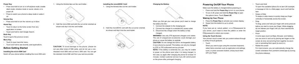 Before getting started, Powering on/off your phone | ZTE Blade S6 User Manual | Page 2 / 2