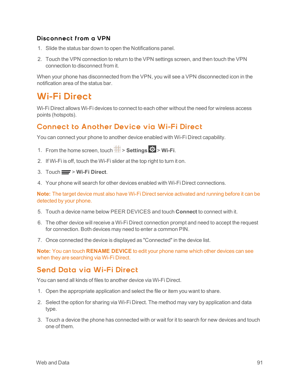 Wi-fi direct, Connect to another device via wi-fi direct, Send data via wi-fi direct | ZTE Speed User Manual | Page 101 / 162