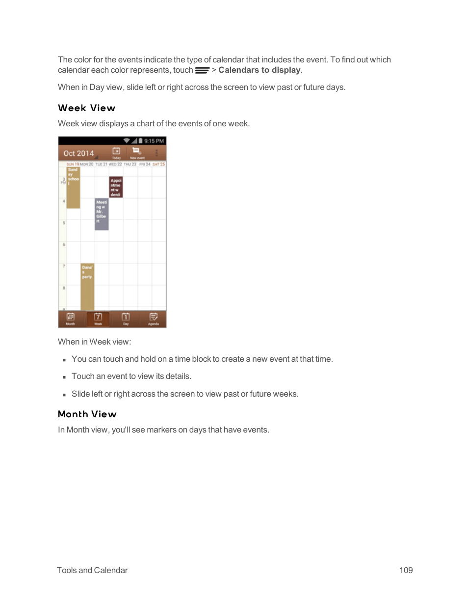 Week view, Month view | ZTE Speed User Manual | Page 119 / 162