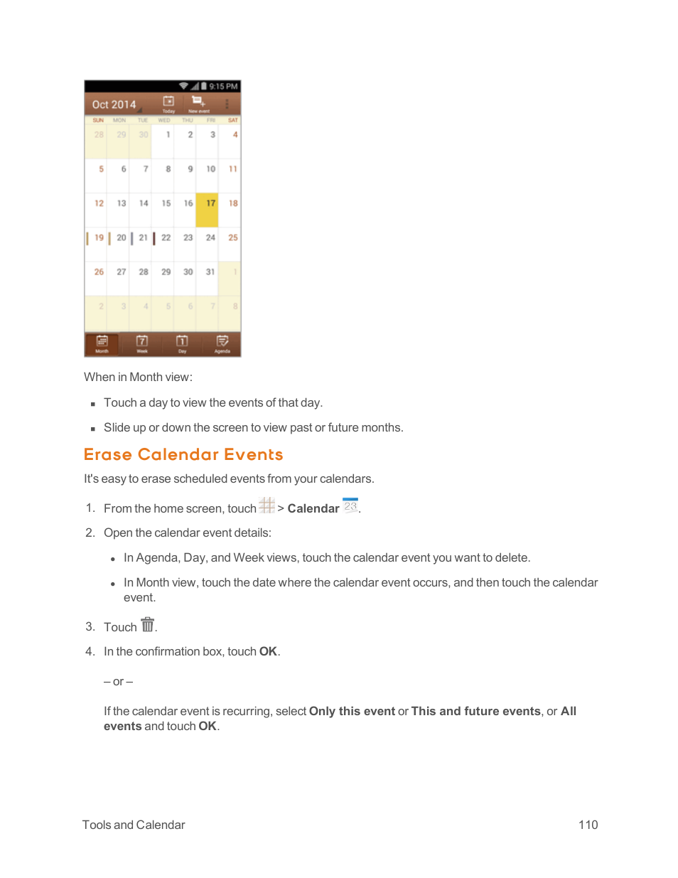 Erase calendar events | ZTE Speed User Manual | Page 120 / 162
