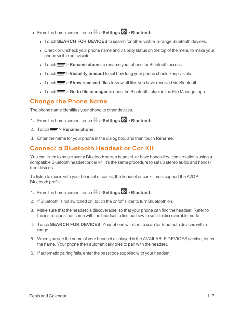 Change the phone name, Connect a bluetooth headset or car kit | ZTE Speed User Manual | Page 127 / 162