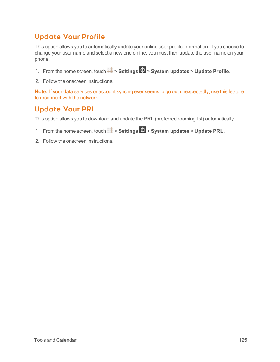 Update your profile, Update your prl | ZTE Speed User Manual | Page 135 / 162