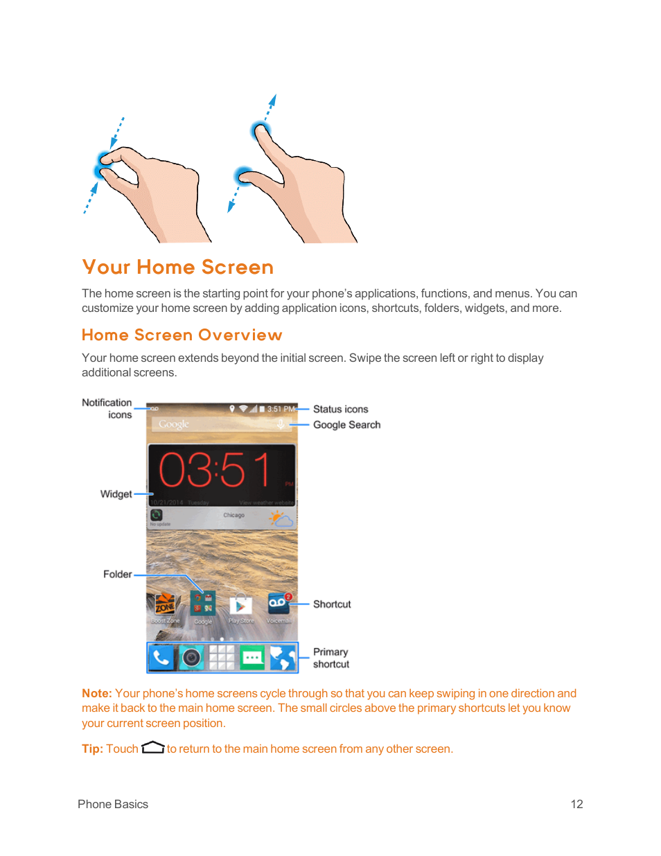 Your home screen, Home screen overview | ZTE Speed User Manual | Page 22 / 162