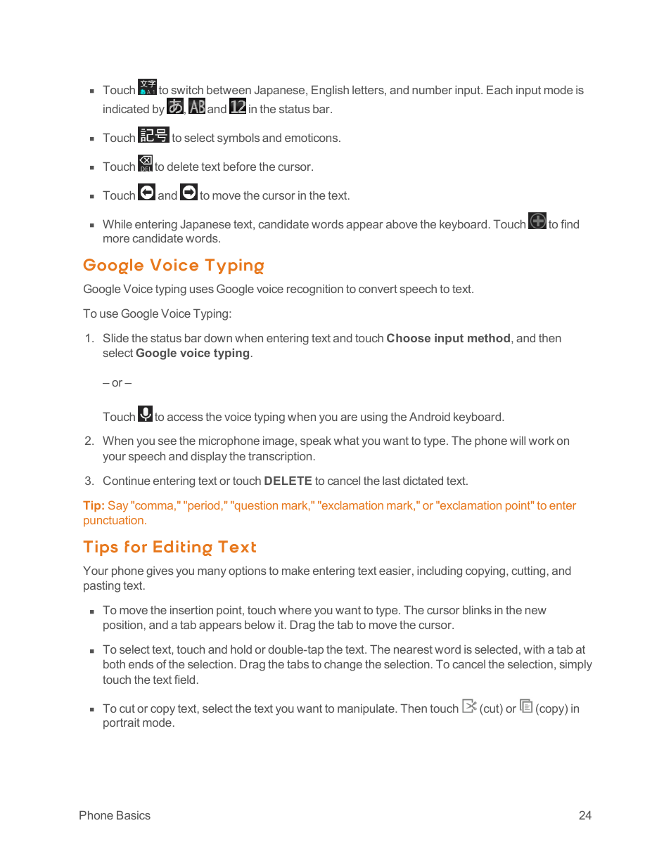 Google voice typing, Tips for editing text | ZTE Speed User Manual | Page 34 / 162