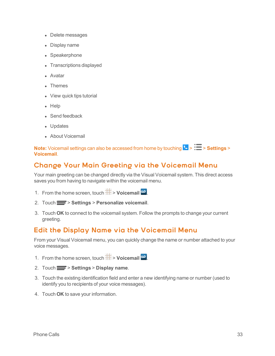 Change your main greeting via the voicemail menu, Edit the display name via the voicemail menu | ZTE Speed User Manual | Page 43 / 162