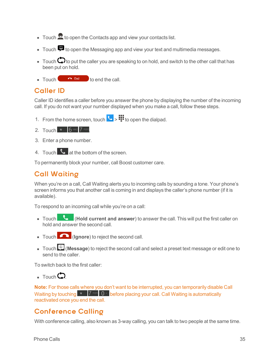 Caller id, Call waiting, Conference calling | ZTE Speed User Manual | Page 45 / 162