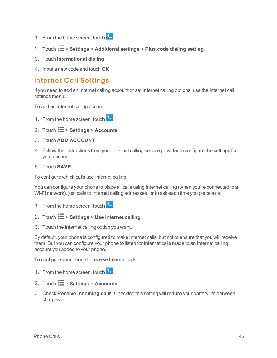 Internet call settings | ZTE Speed User Manual | Page 52 / 162