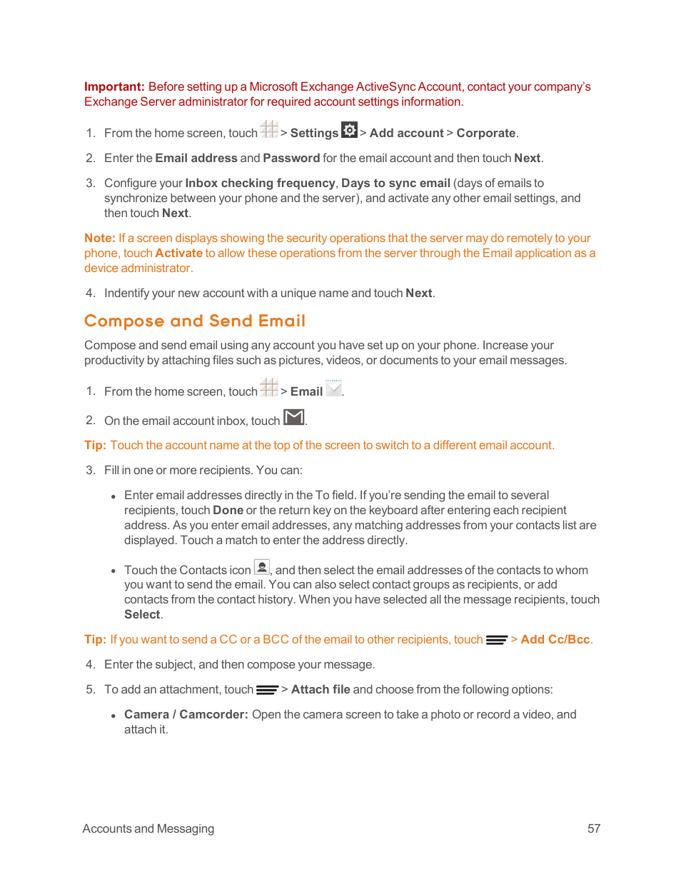 Compose and send email, Compose, And send email | For details on sending email | ZTE Speed User Manual | Page 67 / 162