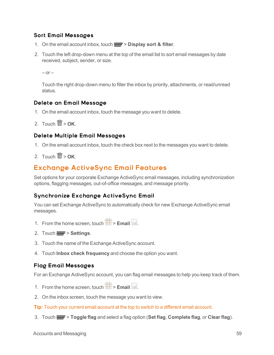 Exchange activesync email features | ZTE Speed User Manual | Page 69 / 162