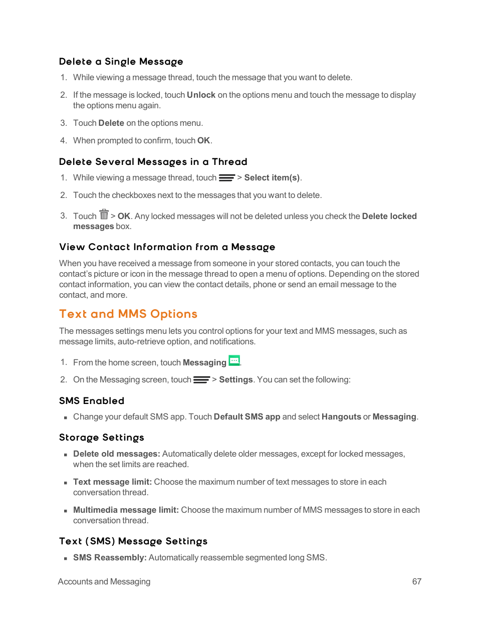 Text and mms options | ZTE Speed User Manual | Page 77 / 162