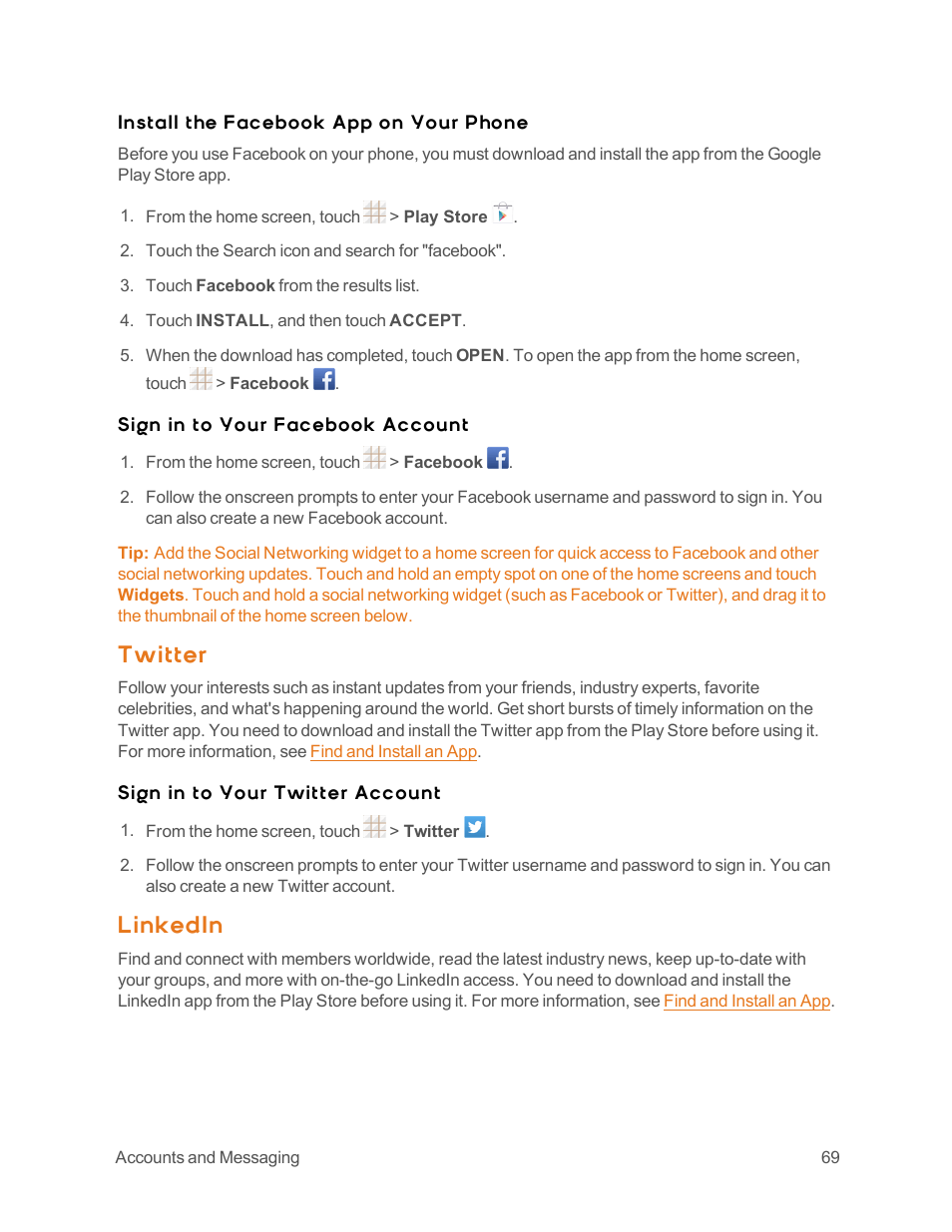 Twitter, Linkedin | ZTE Speed User Manual | Page 79 / 162