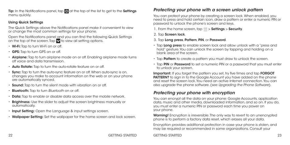 Protecting your phone with a screen unlock pattern, Protecting your phone with encryption | ZTE Grand X Max+ User Manual | Page 13 / 60