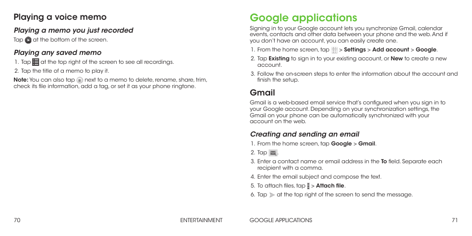 Google applications, Gmail | ZTE Grand X Max+ User Manual | Page 37 / 60