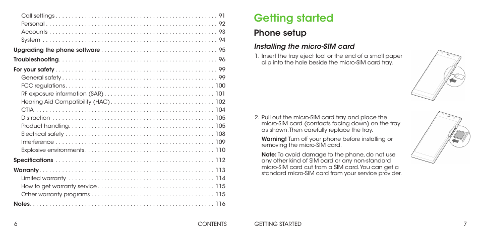 Getting started, Phone setup | ZTE Grand X Max+ User Manual | Page 5 / 60