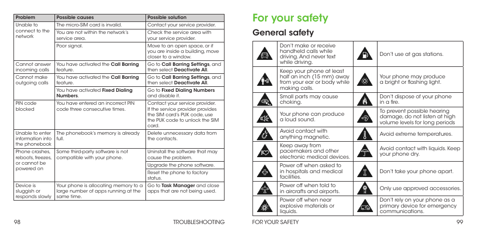 For your safety, General safety | ZTE Grand X Max+ User Manual | Page 51 / 60