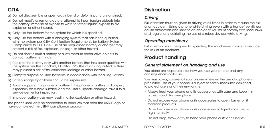 Ctia, Distraction, Product handling | ZTE Grand X Max+ User Manual | Page 54 / 60
