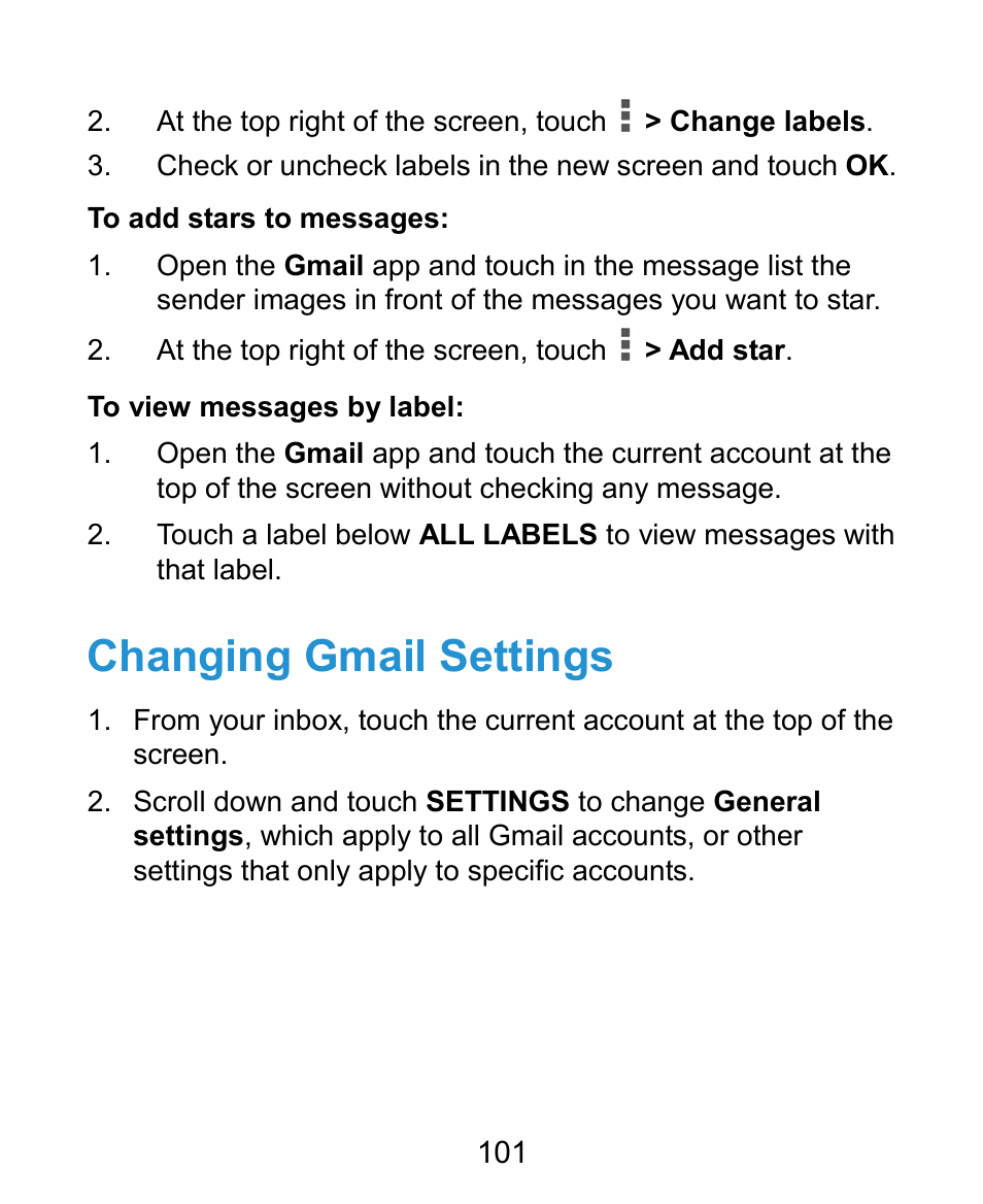 Changing gmail settings | ZTE Grand X Plus User Manual | Page 101 / 184