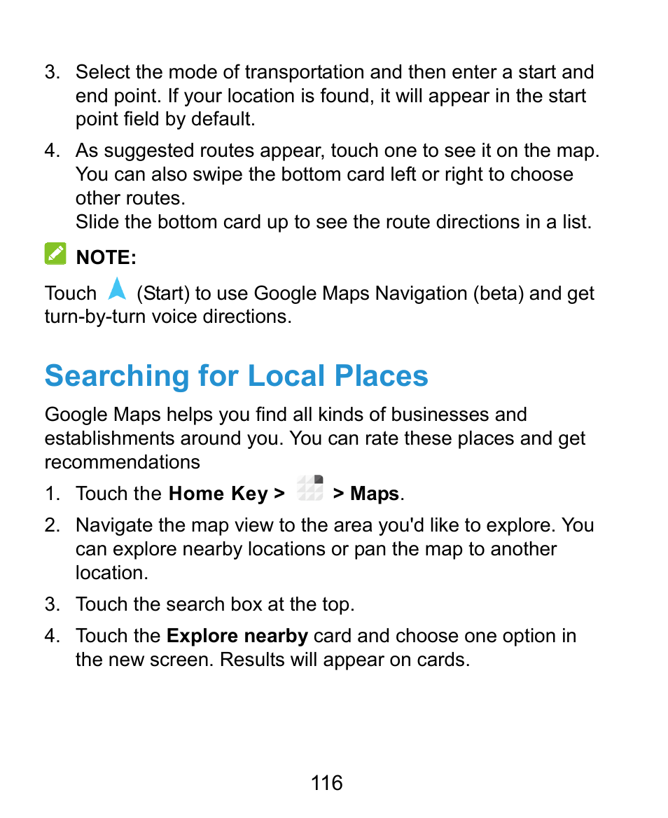 Searching for local places | ZTE Grand X Plus User Manual | Page 116 / 184