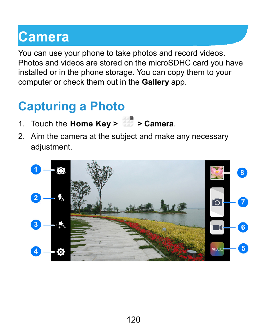 Camera, Capturing a photo | ZTE Grand X Plus User Manual | Page 120 / 184