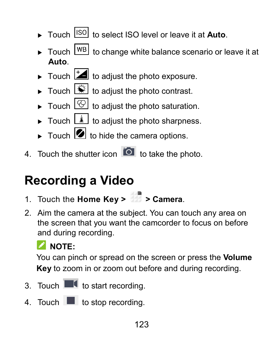 Recording a video | ZTE Grand X Plus User Manual | Page 123 / 184
