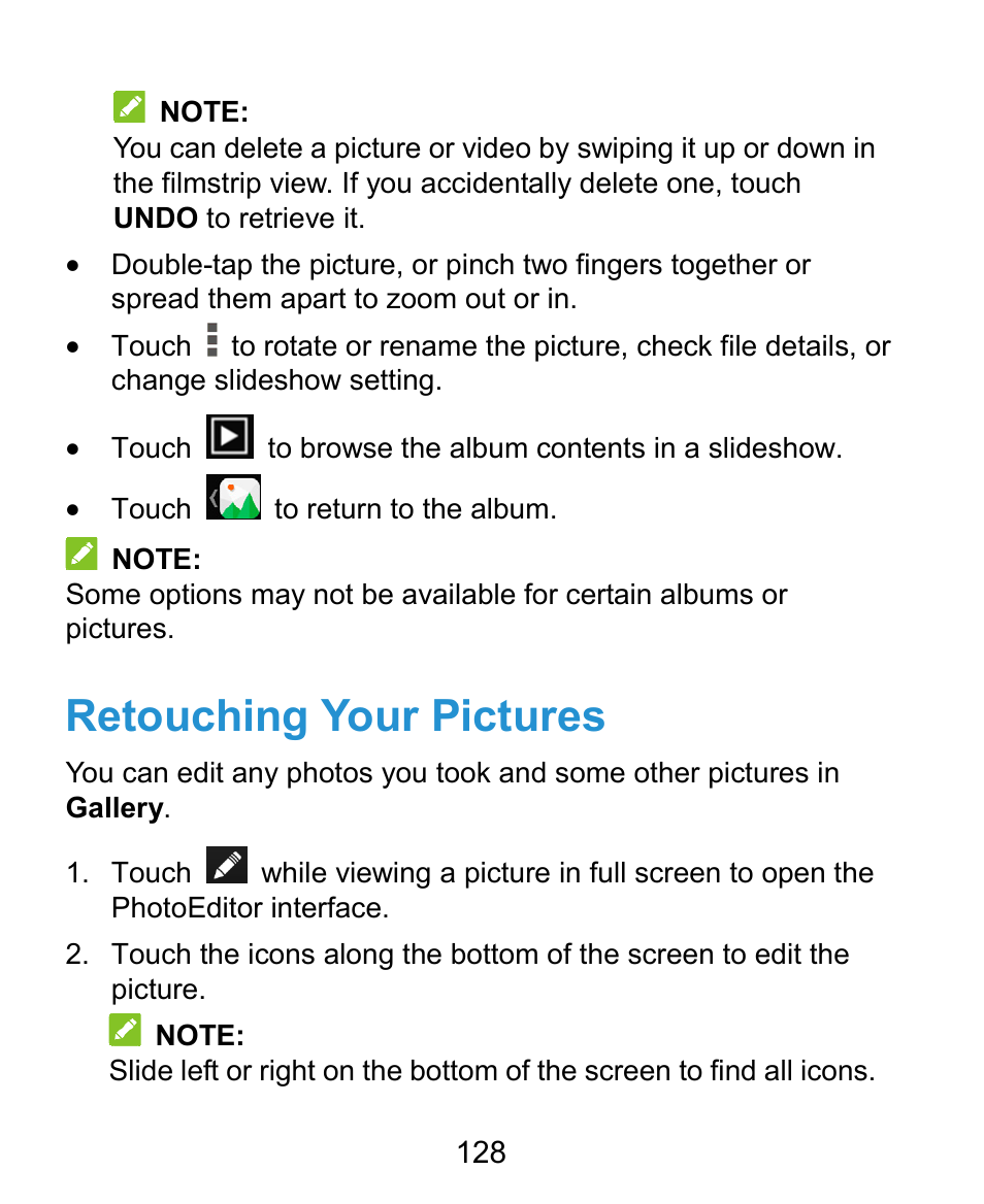 Retouching your pictures | ZTE Grand X Plus User Manual | Page 128 / 184