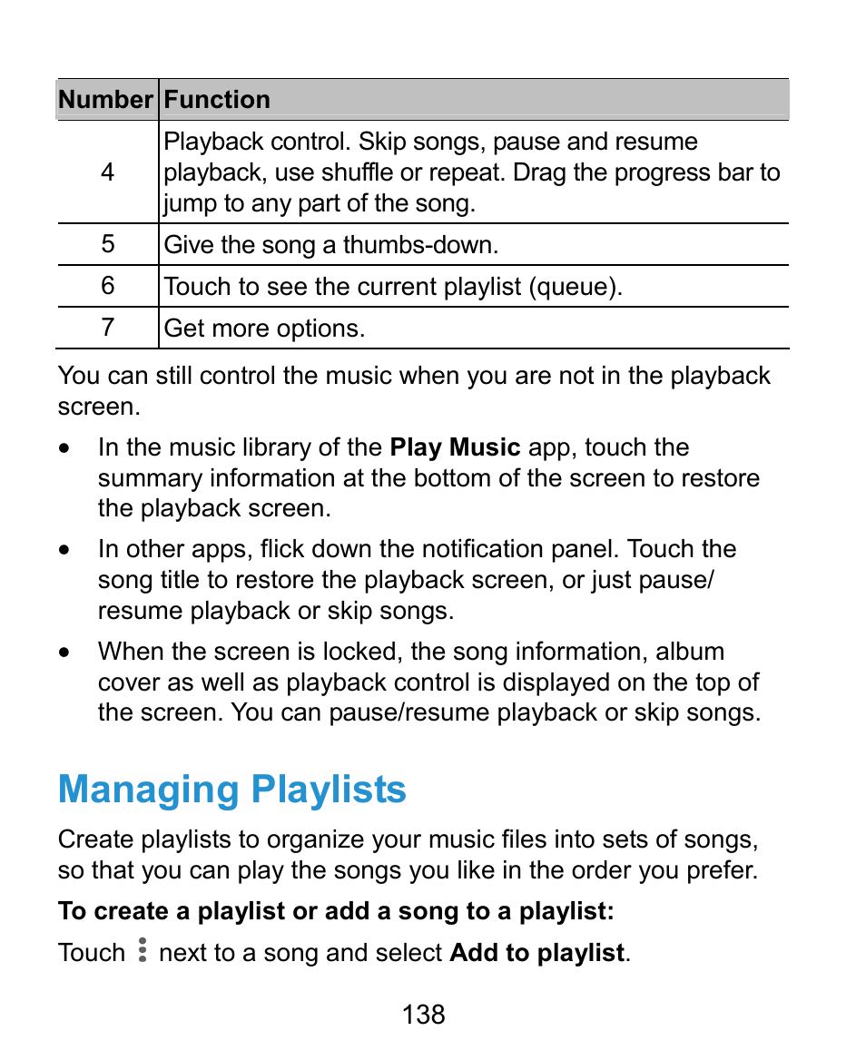 Managing playlists | ZTE Grand X Plus User Manual | Page 138 / 184