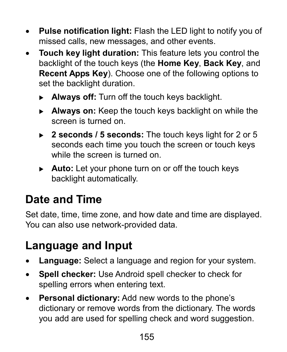 Date and time, Language and input | ZTE Grand X Plus User Manual | Page 155 / 184